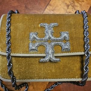 Tory Burch Eleanor Small Velvet Pave Logo Shoulder Bag